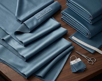 Stretch Satin Fabric, Steel Blue Heavy Shiny Polyester Spandex, 58-Inch Wide Prom Material