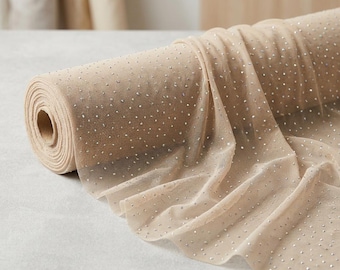 Champagne Power Mesh Fabric by the Yard Sheer 4 Way Stretch Nylon Spandex for Wedding Dress Lingerie Dancewear 60 Inch