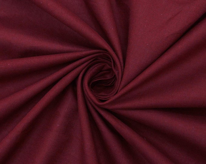 Burgundy 58-59" Wide Premium Light Weight Poly Cotton Blend Broadcloth Fabric Sold By The Yard.