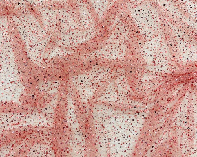 Dusty Pink All Over Luxury Beaded Mesh with Pearls, Sequins for Wedding Dresses, Prom Gowns
