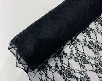 Black Floral Vintage 4-Way Stretch Lace Fabric| 58" Wide| Costume| Apparel| by the yard.