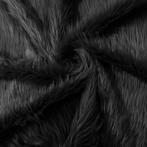 Black Shaggy Long Pile Soft Faux Fur Fabric for Fur suit, Cosplay Costume, Photo Prop, Trim, Throw Pillow, Crafts.