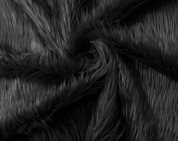 Black Shaggy Long Pile Soft Faux Fur Fabric for Fur suit, Cosplay Costume, Photo Prop, Trim, Throw Pillow, Crafts.