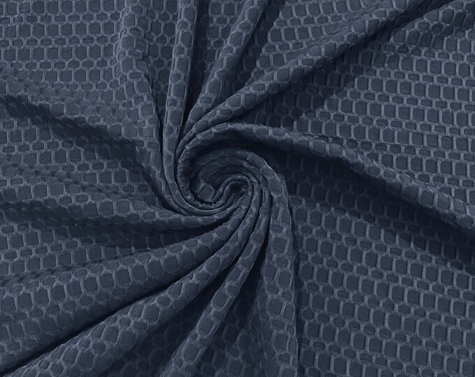 Denim Blue - Honeycomb 4-Way Stretch Knit Fabric for Leggings, Athletic Wear, Work Out Gear, Biker Fabric by The Yard.