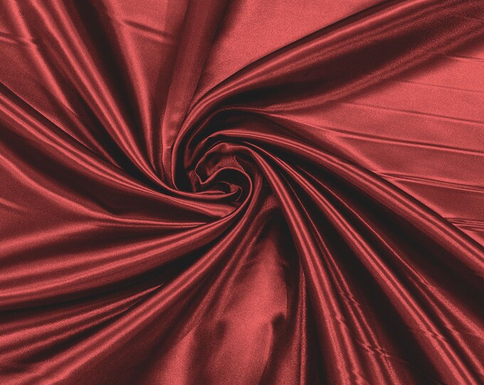 Medium Burgundy Heavy Shiny Bridal Satin Fabric for Wedding Dress, 60" inches wide sold by The Yard. New Colors