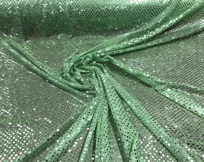 Sage Green 44/45" Wide Faux Sequin Light weight Knit Fabric Shiny Dot Confetti for Sewing Costumes Apparel Crafts Sold by The Yard.