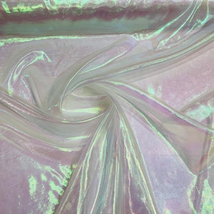 Pearl White Iridescent 58/60&quot; Wide 100% Polyester Soft Light Weight, Sheer, See Through iridescent Organza Fabric Sold By The Yard.