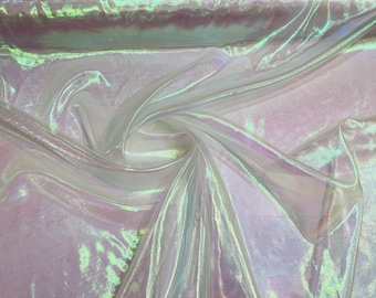 Pearl White Iridescent 58/60" Wide 100% Polyester Soft Light Weight, Sheer, See Through iridescent Organza Fabric Sold By The Yard.