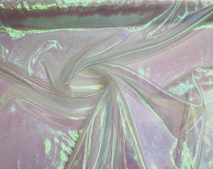 Pearl White Iridescent 58/60" Wide 100% Polyester Soft Light Weight, Sheer, See Through iridescent Organza Fabric Sold By The Yard.