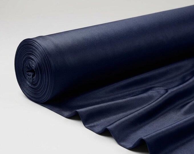 Navy Blue Heavy Shiny Satin Stretch Spandex Fabric 58” Wide, Polyester Spandex Prom Dress & Wedding Gown Fabric