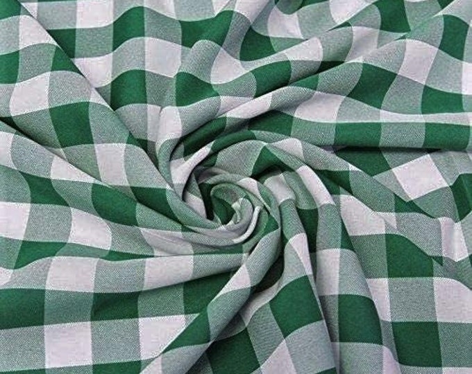 Hunter Green & White, 60" Wide 100% Polyester 1" Poplin Gingham Checkered Plaid Fabric.