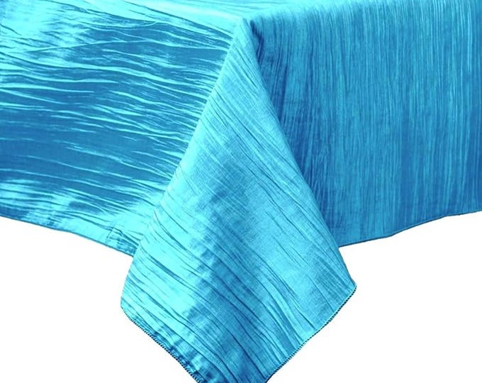 Aqua Blue Square Light Weight Accordion Design Crushed Taffeta Seamless Table Overlay