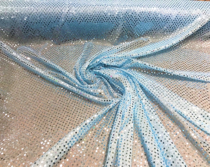 Light Blue 44/45" Wide Faux Sequin Light weight Knit Fabric Shiny Dot Confetti for Sewing Costumes Apparel Crafts Sold by The Yard.