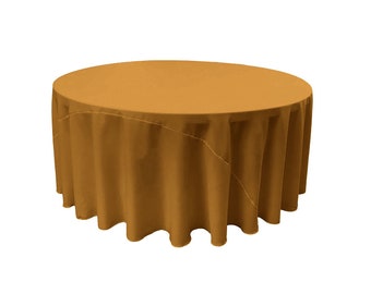 Mustard Yellow - Solid Round Polyester Poplin Tablecloth With Seamless.