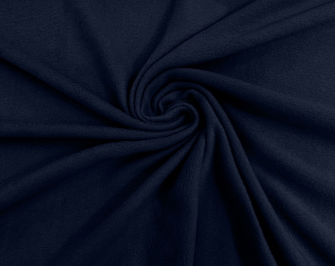 Navy Blue Solid Polar Fleece Fabric Anti-Pill 58" Wide Sold by The Yard.