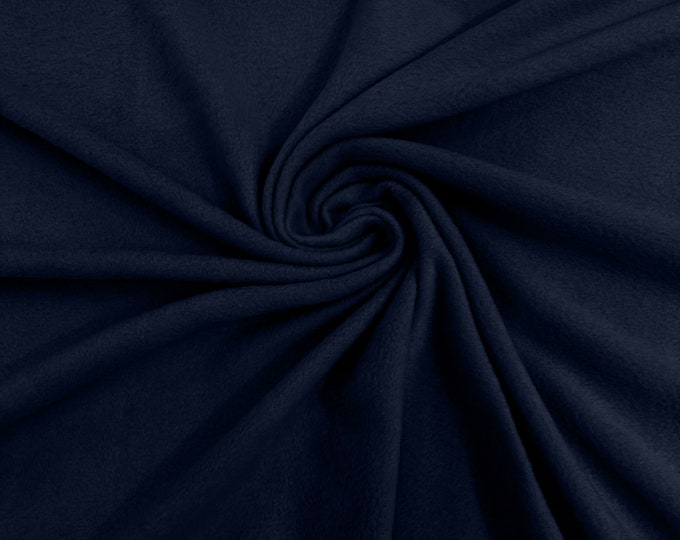 Navy Blue Solid Polar Fleece Fabric Anti-Pill 58" Wide Sold by The Yard.