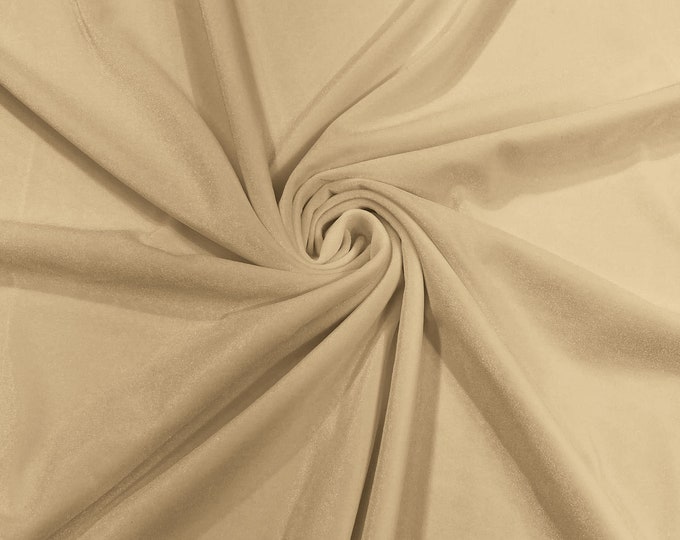 Beige 60" Wide 90% Polyester 10 percent Spandex Stretch Velvet Fabric for Sewing Apparel Costumes Craft, Sold By The Yard.