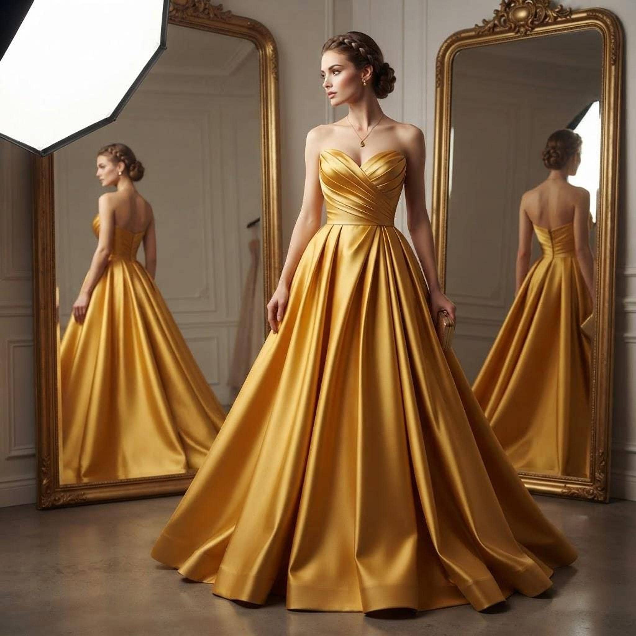 matt gold color dress Matte Satin Fabric, Peau de Soie Polyester, 58 Inch Wide By The Yard woman in gold dress