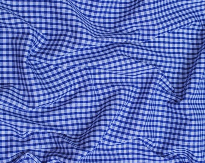 Royal Blue Gingham 1/8" Checkered Poly Cotton 58" Wide Fabric- Sold by the yard