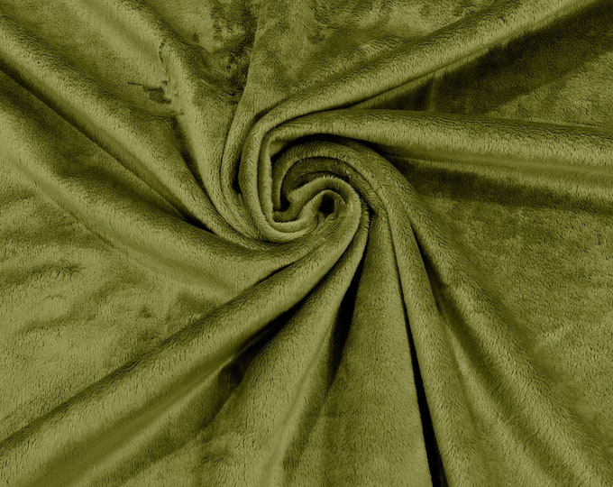 Olive Green Minky Smooth Soft Solid Plush Faux Fake Fur Fabric Polyester- Sold by the yard.