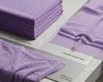 Lilac AB Rhinestone Mesh Fabric 60” Wide | Sheer Stretch Power Mesh by Yard | Sparkle Crystal Fabric for Dress Dancewear Decor