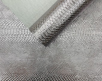 Metallic Gray Viper Snake Skin Texture Faux Leather Fabric| 54" Wide| Upholstery| Bags.