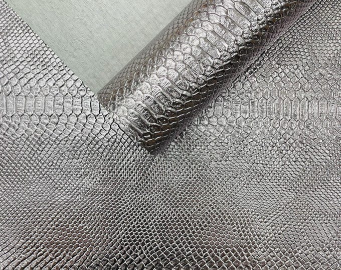 Metallic Gray Viper Snake Skin Texture Faux Leather Fabric| 54" Wide| Upholstery| Bags.