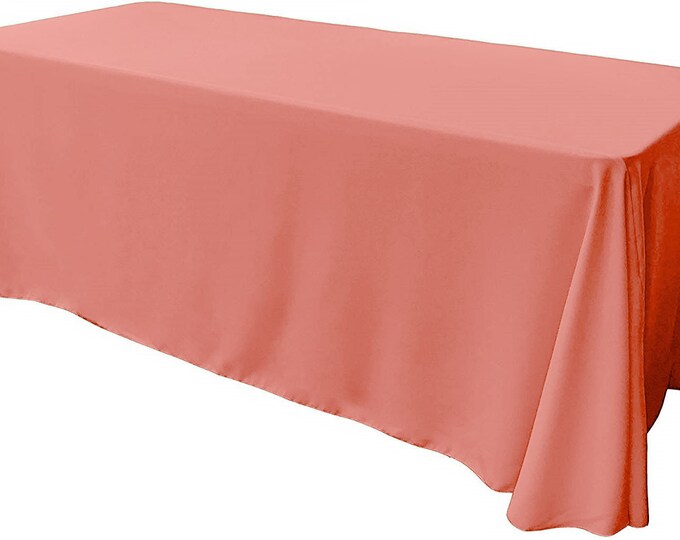 Coral - Rectangular Polyester Poplin Tablecloth Floor Length / Party supply