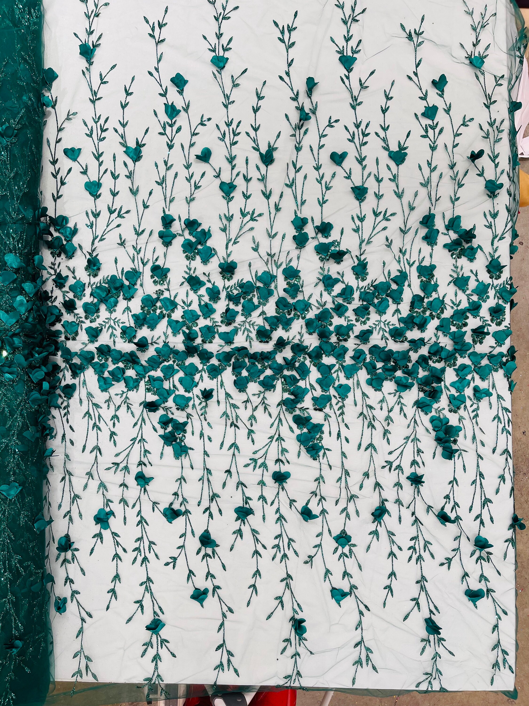 Hunter Green 3D Satin Floral Glitter Sequin Fabric/prom/wedding Lace ...