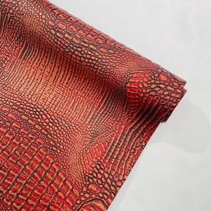 Orange Two Tone Metallic Gator Fake Leather Upholstery, 3-D Crocodile Skin Texture Faux Leather PVC Vinyl/54&quot; Wides