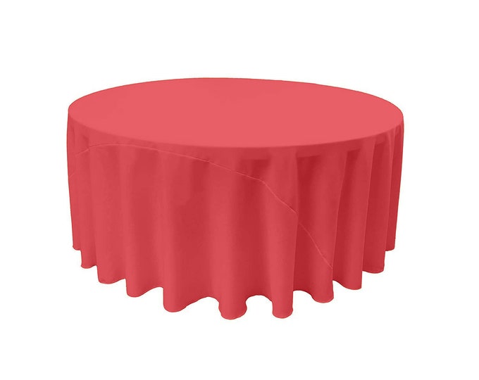 Puchi Coral - Solid Round Polyester Poplin Tablecloth With Seamless.