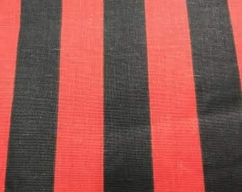 Black on Red 60" Wide by 1" Stripe Poly Cotton Fabric Sold By The Yard.