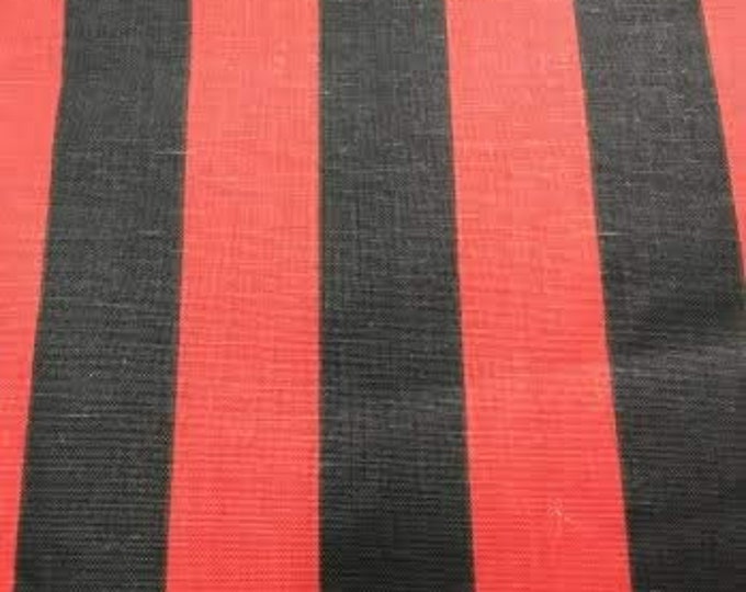 Black on Red 60" Wide by 1" Stripe Poly Cotton Fabric Sold By The Yard.