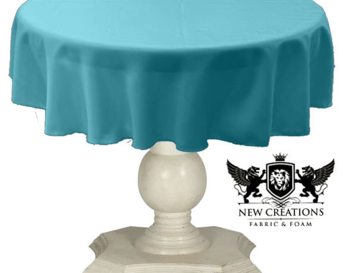 Aqua Blue Round Tablecloth Solid Dull Bridal Satin Overlay for Small Coffee Table Seamless.