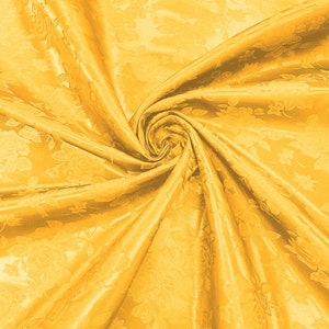 Mango Yellow 60&quot; Wide Polyester Big Roses/Flowers Brocade Jacquard Satin Fabric/Cosplay Costumes, Skirts, Table Linen/Sold By The Yard.
