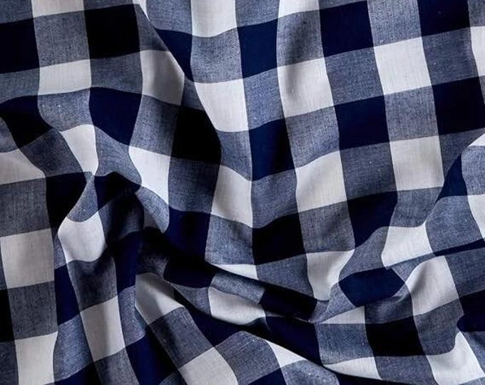 Navy Blue Gingham 1 Inch Checkered Poly Cotton 58" Wide Fabric- Sold by the yard