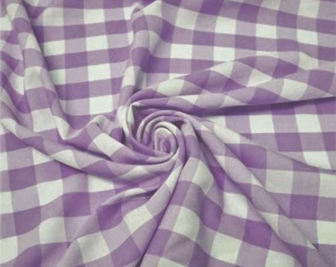Lilac & White, 60" Wide 100% Polyester 1" Poplin Gingham Checkered Plaid Fabric.