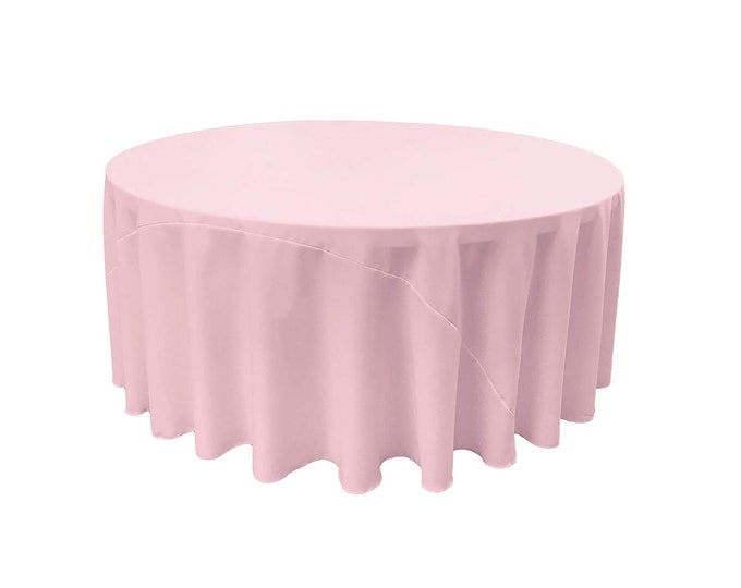 Pink - Solid Round Polyester Poplin Tablecloth With Seamless.