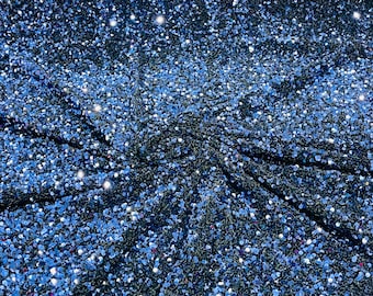 Navy Blue All-Over 5mm Shiny Sequins Stretch Velvet 54" Wide.