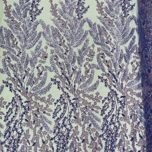 Lavender Floral Beaded Lace Fabric /Wedding/Prom/Sequin lace Sold By The Yard.