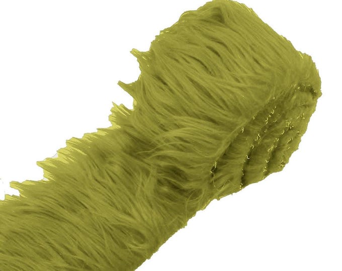 Olive Green Faux Fur Fabric Strip, Long Pile Polyester for Cosplay and Crafts