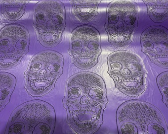Purple 53/54" Wide Skull Fake Leather Upholstery, 3D Faux Leather PVC Vinyl Fabric Sold By The Yard.