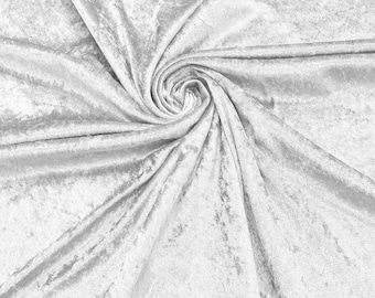 White 59 Inches Wide Crushed Stretch Panne Velvet Velour Fabric Sold By The Yard.