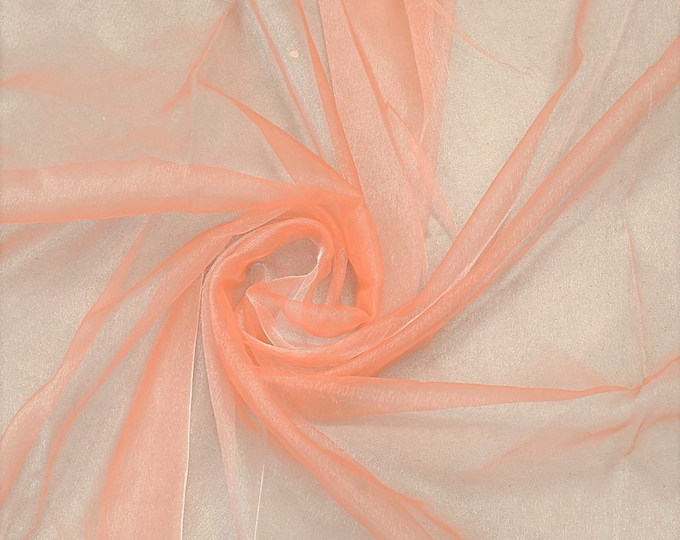 Peach 58/60" Wide 100% Polyester Soft Light Weight, Sheer, See Through Crystal Organza Fabric Sold By The Yard.