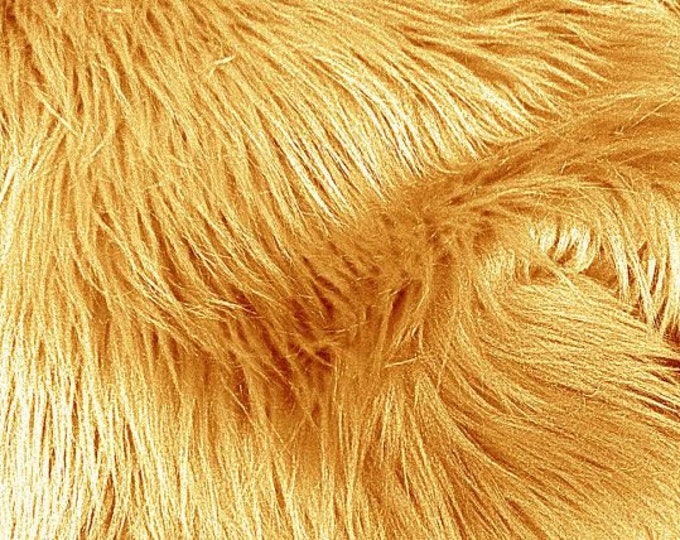 Gold 60" Wide Shaggy Faux Fur Fabric, Sold By The Yard.