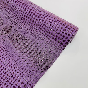 Purple Glossy Two Tone Gator Fake Leather Upholstery, 3-D Crocodile Skin Texture Faux Leather PVC Vinyl/54&quot; Wide