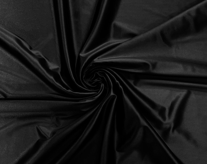 Black - Luxury Shiny Satin Stretch Spandex Fabric / Prom / Wedding / Cosplays.