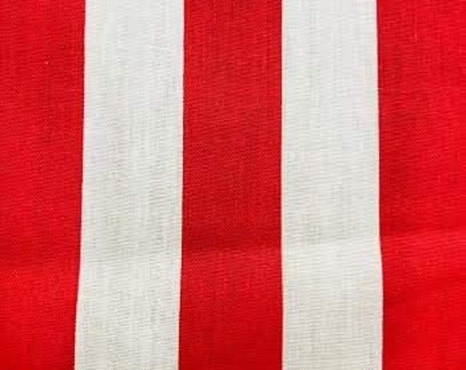 Red on White 60" Wide by 1" Stripe Poly Cotton Fabric Sold By The Yard.