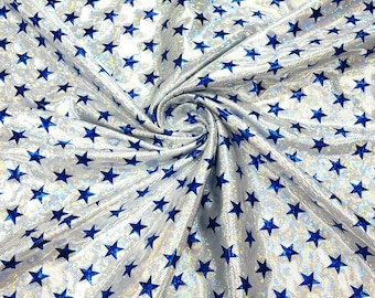 Brocken Glass Star Spandex, by The Yard. (White/Blue)