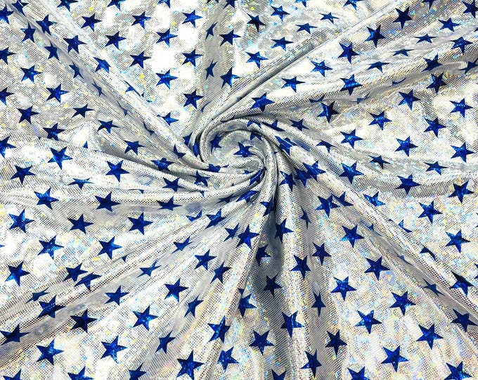 Brocken Glass Star Spandex, by The Yard. (White/Blue)